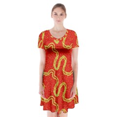 Background Ornamental Pattern Abstract Seamless Short Sleeve V-neck Flare Dress by Vaneshop