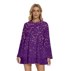 Purple Glittery Backdrop Scrapbooking Sparkle Round Neck Long Sleeve Bohemian Style Chiffon Mini Dress by Vaneshop