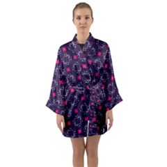 Geometric Pattern Retro Style Background Long Sleeve Satin Kimono by Vaneshop