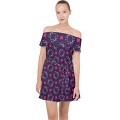 Geometric Pattern Retro Style Background Off Shoulder Chiffon Dress by Vaneshop