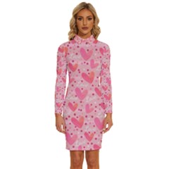 Valentine Romantic Love Watercolor Pink Pattern Texture Long Sleeve Shirt Collar Bodycon Dress by Vaneshop