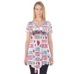 Love Mom Happy Mothers Day I Love Mom Graphic Short Sleeve Tunic  by Vaneshop