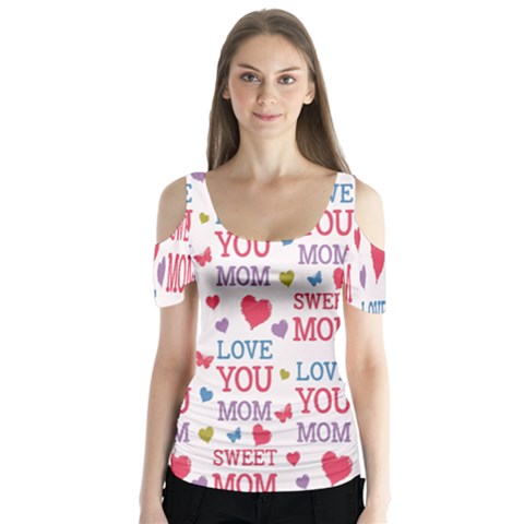 Love Mom Happy Mothers Day I Love Mom Graphic Butterfly Sleeve Cutout T-shirt  by Vaneshop