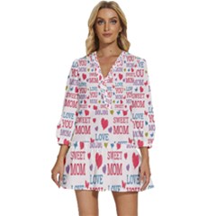 Love Mom Happy Mothers Day I Love Mom Graphic V-neck Placket Mini Dress by Vaneshop