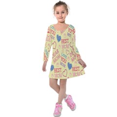 Love Mom Happy Mothers Day I Love Mom Graphic Pattern Kids  Long Sleeve Velvet Dress by Vaneshop