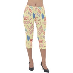 Love Mom Happy Mothers Day I Love Mom Graphic Pattern Lightweight Velour Capri Leggings  by Vaneshop