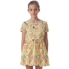 Love Mom Happy Mothers Day I Love Mom Graphic Pattern Kids  Short Sleeve Pinafore Style Dress by Vaneshop