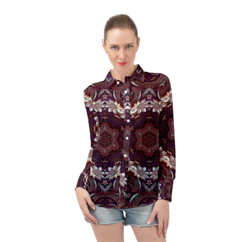 Rosette Kaleidoscope Mosaic Abstract Background Long Sleeve Chiffon Shirt by Vaneshop