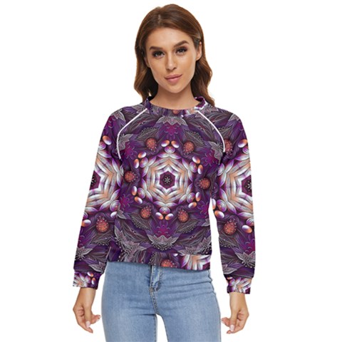 Rosette Kaleidoscope Mosaic Abstract Background Art Women s Long Sleeve Raglan T-shirt by Vaneshop