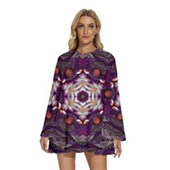 Rosette Kaleidoscope Mosaic Abstract Background Art Round Neck Long Sleeve Bohemian Style Chiffon Mini Dress by Vaneshop