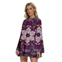 Rosette Kaleidoscope Mosaic Abstract Background Art Round Neck Long Sleeve Bohemian Style Chiffon Mini Dress View2