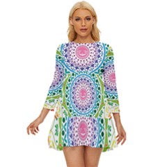 Mandala Pattern Rainbow Pride Long Sleeve Babydoll Dress by Vaneshop