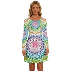 Mandala Pattern Rainbow Pride Long Sleeve Wide Neck Velvet Dress by Vaneshop