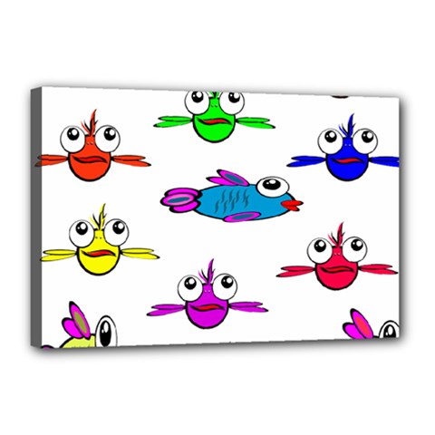 Fish Swim Cartoon Funnycute Canvas 18  X 12  (stretched) by Sapixe