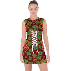 Template Christmas Pattern Lace Up Front Bodycon Dress by Pakjumat