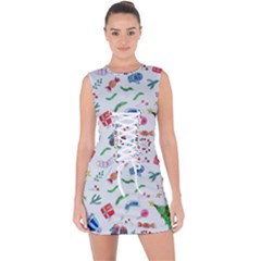 Illustration Christmas Pattern Lace Up Front Bodycon Dress by Pakjumat