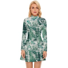 Blue Ocean Waves Long Sleeve Velour Longline Dress by Jack14