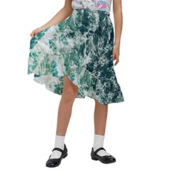 Blue Ocean Waves Kids  Ruffle Flared Wrap Midi Skirt by Jack14