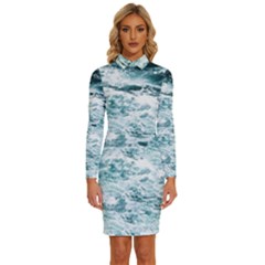 Ocean Wave Long Sleeve Shirt Collar Bodycon Dress by Jack14