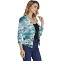 Blue Crashing Ocean Wave Women s Casual 3/4 Sleeve Spring Jacket View3