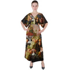 Abundance Of Fruit Severin Roesen V-neck Boho Style Maxi Dress by Amaryn4rt