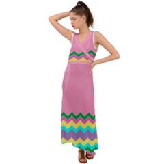 Easter Chevron Pattern Stripes V-neck Chiffon Maxi Dress by Amaryn4rt