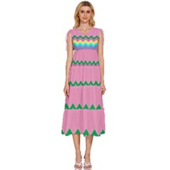 Easter Chevron Pattern Stripes V-neck Drawstring Shoulder Sleeveless Maxi Dress by Amaryn4rt