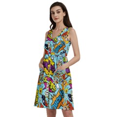 Comic Elements Colorful Seamless Pattern Sleeveless Dress With Pocket by Amaryn4rt