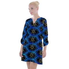 Blue Bee Hive Pattern Open Neck Shift Dress by Amaryn4rt