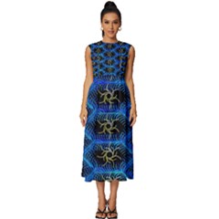 Blue Bee Hive Pattern Sleeveless Round Neck Midi Dress by Amaryn4rt