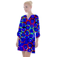 Blue Bee Hive Pattern Open Neck Shift Dress by Amaryn4rt