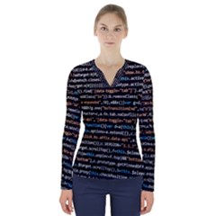 Close Up Code Coding Computer V-neck Long Sleeve Top by Amaryn4rt