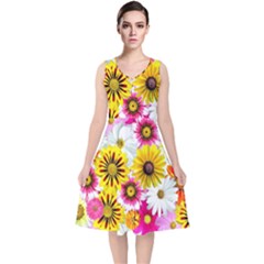 Flowers Blossom Bloom Nature Plant V-neck Midi Sleeveless Dress  by Amaryn4rt