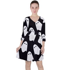 Ghost Halloween Pattern Quarter Sleeve Ruffle Waist Dress by Amaryn4rt