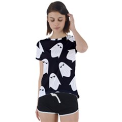 Ghost Halloween Pattern Short Sleeve Open Back T-shirt by Amaryn4rt