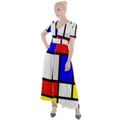 Mondrian-red-blue-yellow Button Up Short Sleeve Maxi Dress by Amaryn4rt