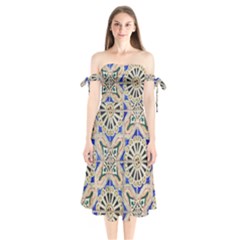 Ceramic-portugal-tiles-wall- Shoulder Tie Bardot Midi Dress by Amaryn4rt