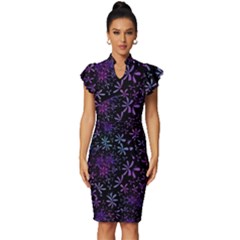 Retro-flower-pattern-design-batik Vintage Frill Sleeve V-neck Bodycon Dress by Amaryn4rt