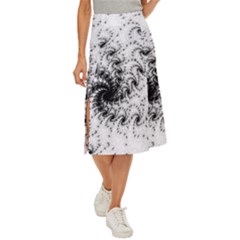 Fractal Black Spiral On White Midi Panel Skirt by Amaryn4rt