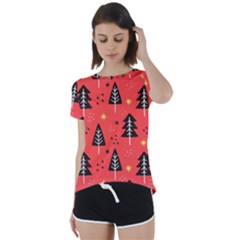 Christmas Christmas Tree Pattern Short Sleeve Open Back T-shirt by Amaryn4rt