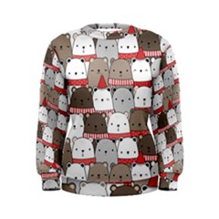 Cute Adorable Bear Merry Christmas Happy New Year Cartoon Doodle Seamless Pattern Women s Sweatshirt by Amaryn4rt