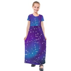 Realistic-night-sky-poster-with-constellations Kids  Short Sleeve Maxi Dress by Amaryn4rt