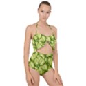 Seamless-pattern-with-green-leaves Scallop Top Cut Out Swimsuit View1