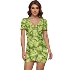 Seamless-pattern-with-green-leaves Low Cut Cap Sleeve Mini Dress by Amaryn4rt