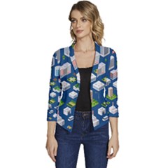 Isometric-seamless-pattern-megapolis Women s Casual 3/4 Sleeve Spring Jacket by Amaryn4rt