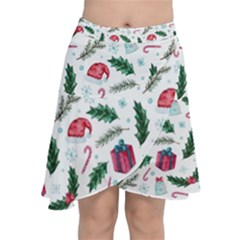 Christmas-background Chiffon Wrap Front Skirt by Amaryn4rt