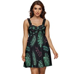 Tropical Leaves Pattern Ruffle Strap Babydoll Chiffon Dress by Amaryn4rt