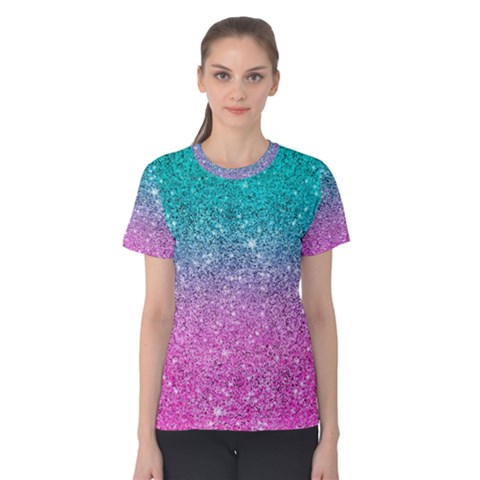 Pink And Turquoise Glitter Women s Cotton T-shirt by Sarkoni