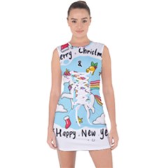 Merry Christmas Xmas Doodle Sketch Cartoon Unicorn Lace Up Front Bodycon Dress by Pakjumat