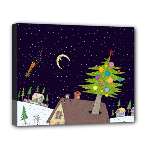 House Tree Man Moon Night Stars Deluxe Canvas 20  X 16  (stretched) by Pakjumat